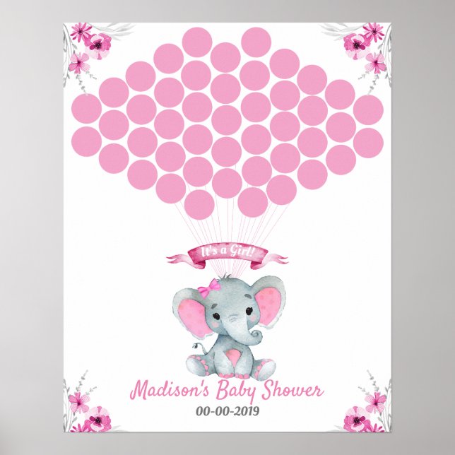Póster Elephant Guest Book Page Alternative Rustic Pink (Frente)