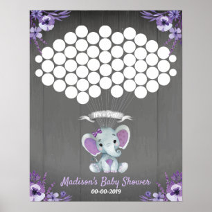 Póster Elephant Guest Book Page Alternative Rustic Purple