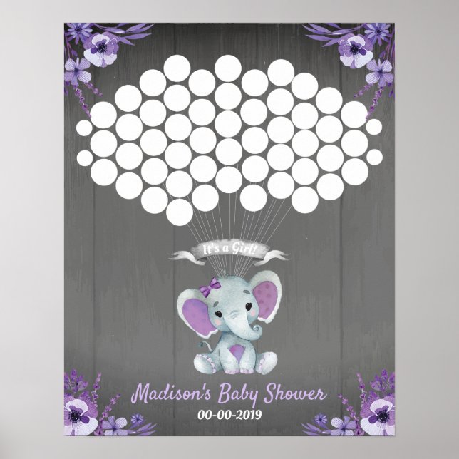 Póster Elephant Guest Book Page Alternative Rustic Purple (Frente)