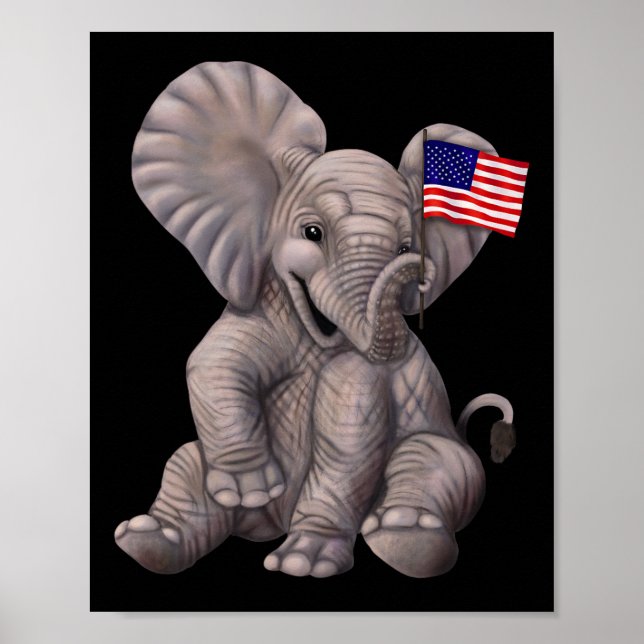 Póster Elephant Holding An American Flag - Republican  (Frente)