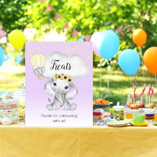 Póster Elephant Hot Air Balloon Baby Shower Purple Treats
