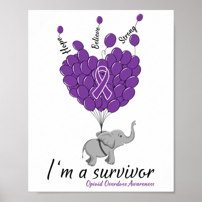 Póster Elephant I'm A Survivor Heart Opioid Overdose Awar (Frente)