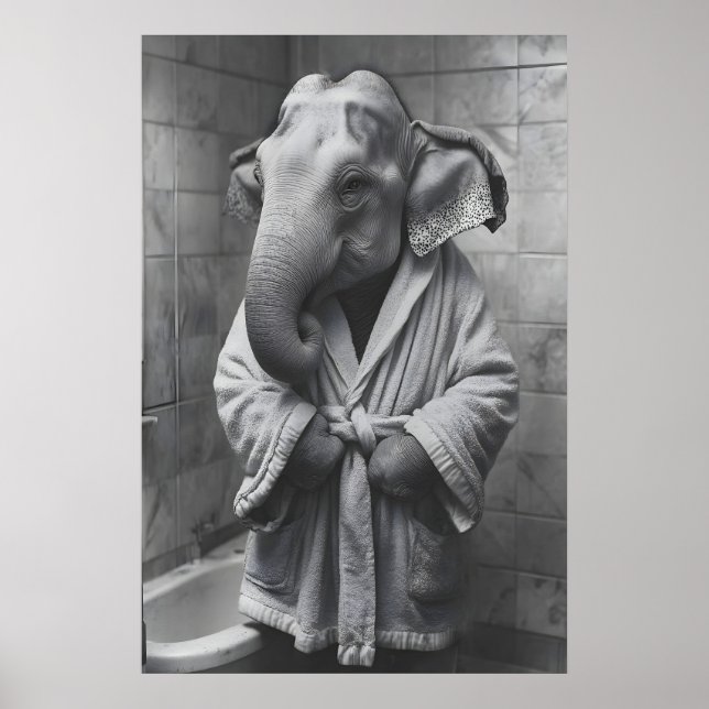 Póster Elephant in Bathrobe Print, Funny Bathroom Art (Frente)
