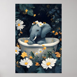 Póster Elephant In Bathtub Poster, Funny Animal Poster