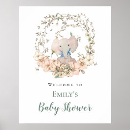 Póster Elephant Leaf Frame Welcome Boy Baby Shower