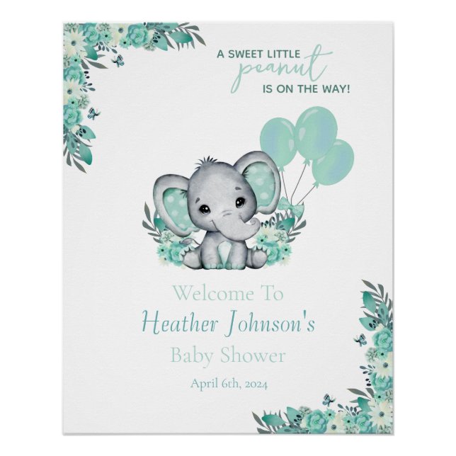 Póster Elephant Neutral Baby Shower (Anverso)