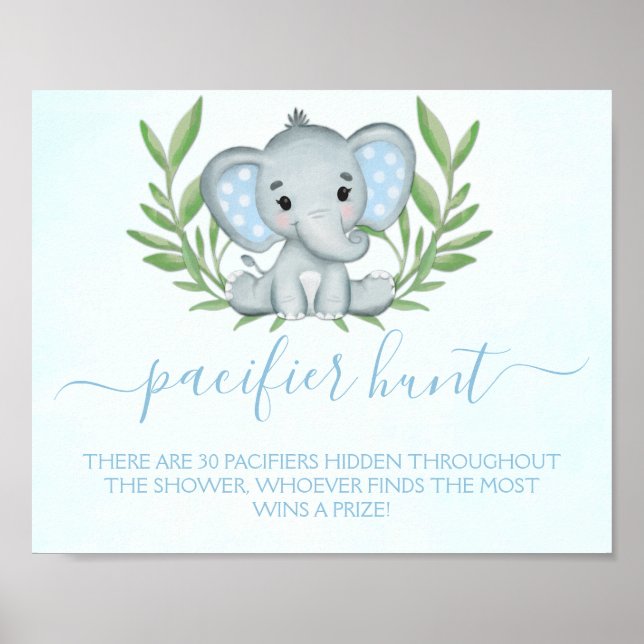Póster Elephant Pacifier Hunt Boy Baby Shower Game (Frente)