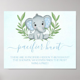 Póster Elephant Pacifier Hunt Boy Baby Shower Game