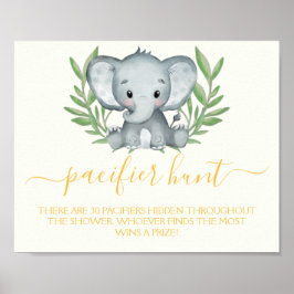 Póster Elephant Pacifier Hunt Neutral Juego de Baby Showe