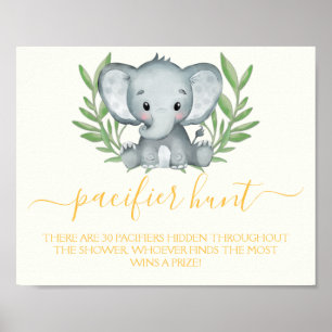 Póster Elephant Pacifier Hunt Neutral Juego de Baby Showe