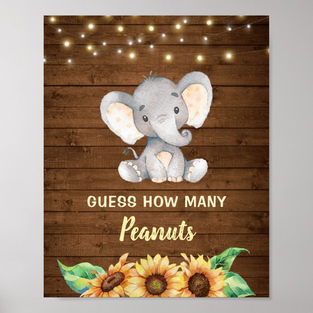 Póster Elephant Rustic Sunflower adivina cuántos cacahuet (Frente)