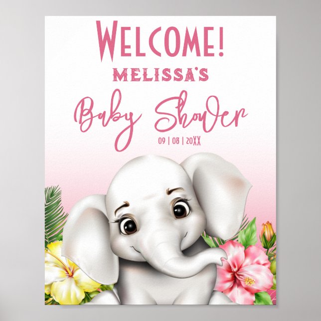 Póster Elephant Safari Tropical Jungle Baby Shower (Frente)