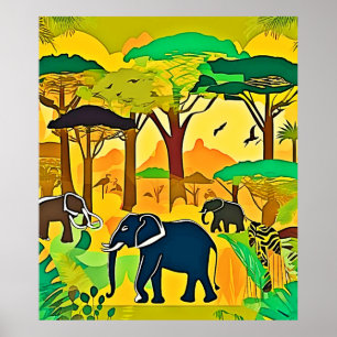 Póster Elephant Savanna Jungle Art