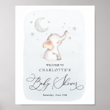 Elephant Stars Moon Dusty Blue Boy Baby Shower