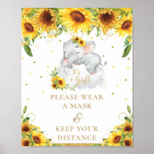 Elephant Sunflower Baby Shower Wear Mask Distancia