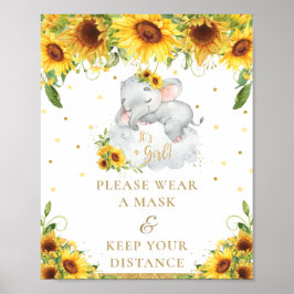 Póster Elephant Sunflower Baby Shower Wear Mask Distancia