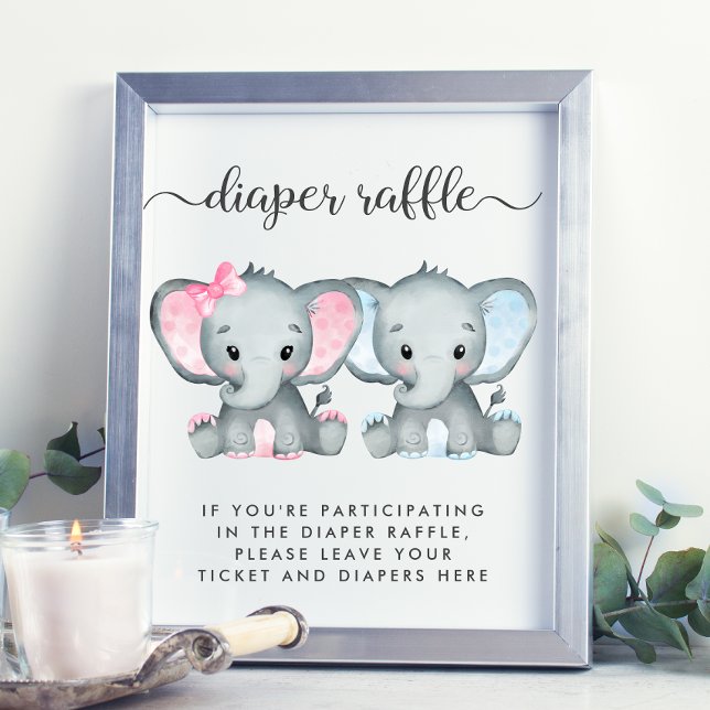 Póster Elephant Twin Chica Boy Baby Shower Diaper Raffle (Subido por el creador)
