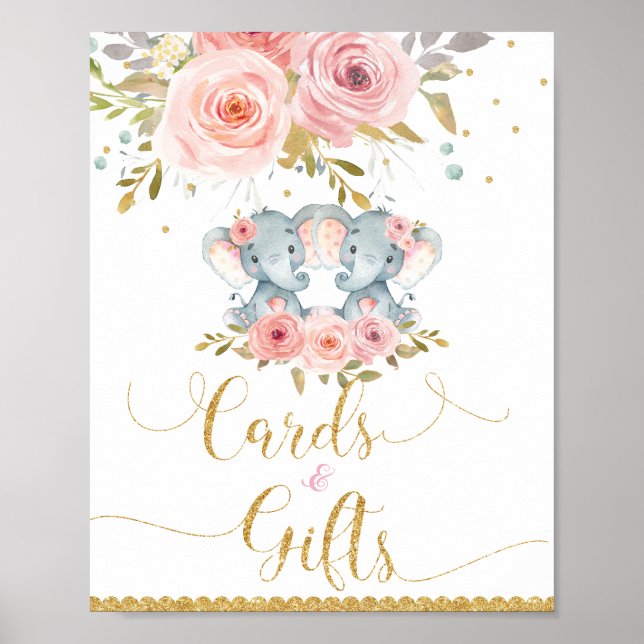 Póster Elephant Twin Chicas Rótulo de tarjetas Baby Showe (Frente)