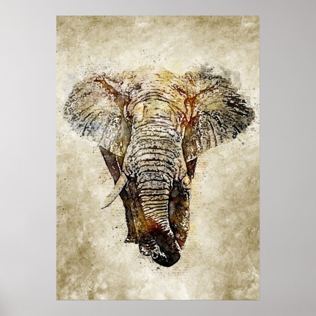 Póster Elephant Vintage Watercolor Art (Frente)