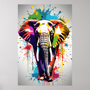 Póster Elephant Wall Art, Animal Willife Splatter Art