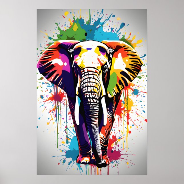Póster Elephant Wall Art, Animal Willife Splatter Art (Frente)