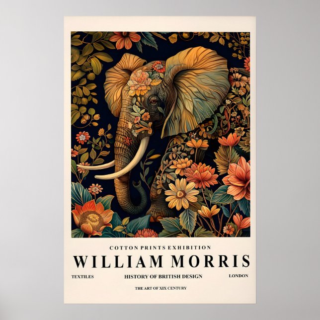 Póster Elephant wall art, William Morris print, Dark (Frente)