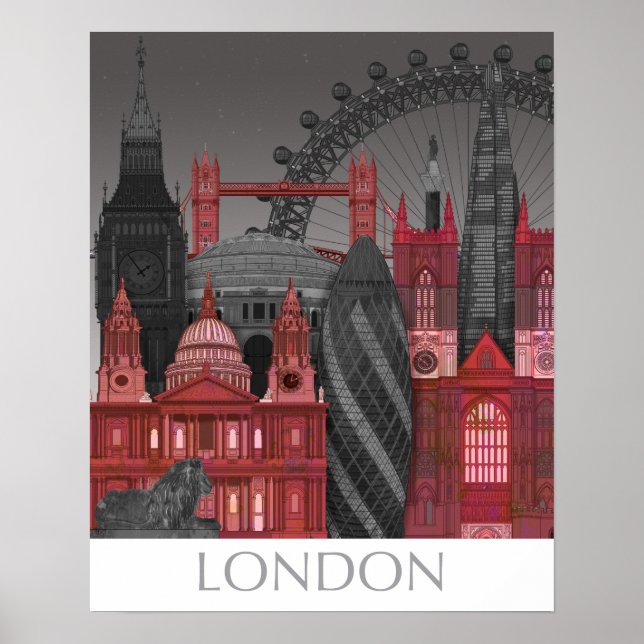 Póster Elevaciones de Londres por noche - Rojo (Frente)