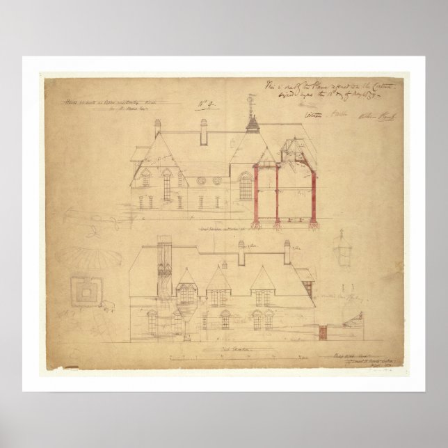 Póster Elevations for The Red House, Bexley Heath (pen an (Frente)