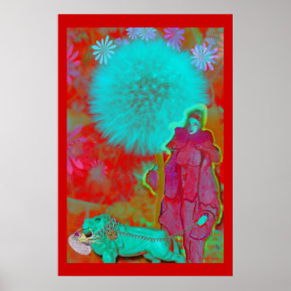 Póster elfo de dandelion con león