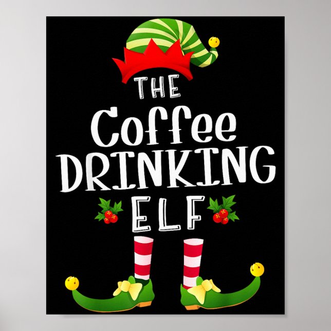Póster Elfo de Navidad bebedor de café Pijama a juego de  (Frente)