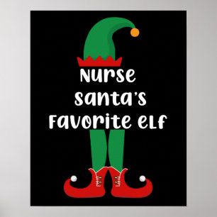 Póster Elfo favorito de Santa enfermera divertida Navidad