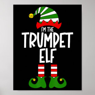 Póster Elfo Trompeta Música Navideña Instrumento de Navid