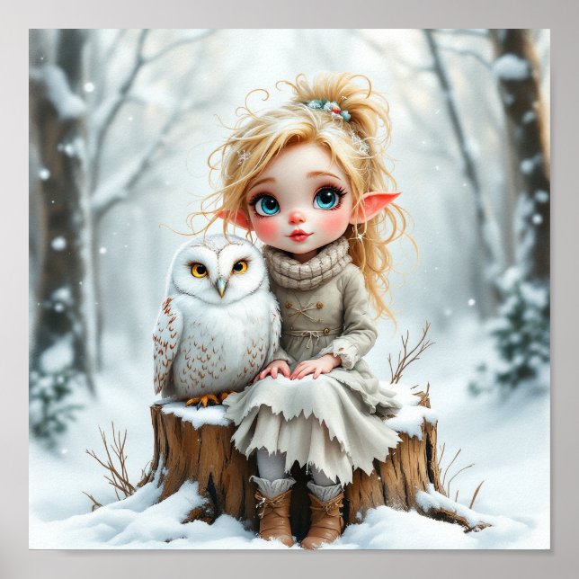 Póster Elfo y búho de nieve  (Frente)