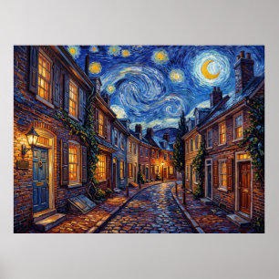Póster Elfreth's Alley Filadelfia Noche Colonial Bajo 