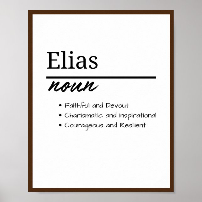 Póster Elias, definición de nombre personalizado del niño (Frente)