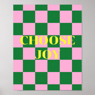Póster Elige la alegría, cita verde, rosa y amarillo