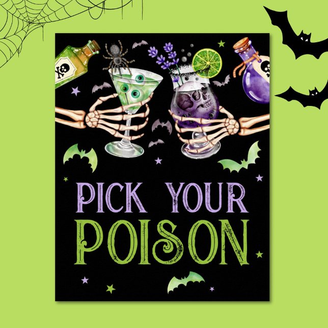 Póster Elige tu favorito para tomar bebidas envenenadas d (Pick Your Poison Halloween Drinks Favor Poster)