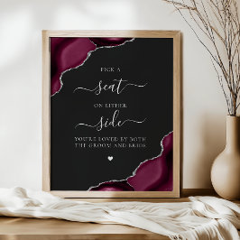 Póster Elige un Asiento Burgundy Agata Plateado Bodas Osc