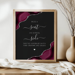 Póster Elige un Asiento Burgundy Agata Plateado Bodas Osc