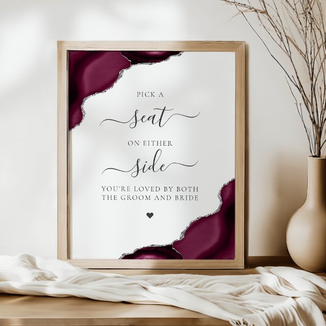 Póster Elige un Asiento Burgundy Agate Plata Boda (Subido por el creador)