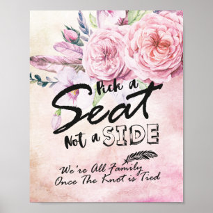 Póster Elige un Asiento No un Lado Boda Acuarela Floral