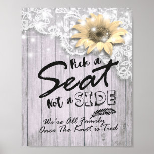 Póster Elige un Asiento No un Lado Boda Encaje Girasol Ma