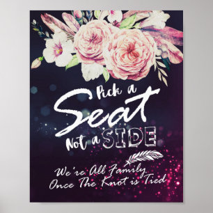 Póster Elige un Asiento No un Lado Bodas Floral Púrpura C
