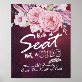 Póster Elige un Asiento No un Lado Bodas Floral Rojo Burd