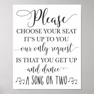 Póster Elija su asiento y levántate y baila Rótulo Boda