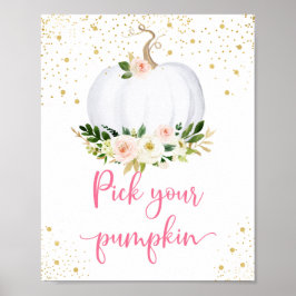 Póster Elija su calabaza Rótulo de cumpleaños dorado rosa