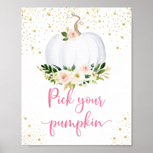 Póster Elija su calabaza Rótulo de cumpleaños dorado rosa