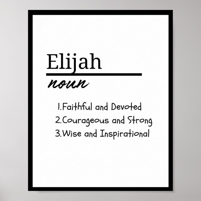 Póster Elijah, definición de nombre personalizado del niñ (Frente)