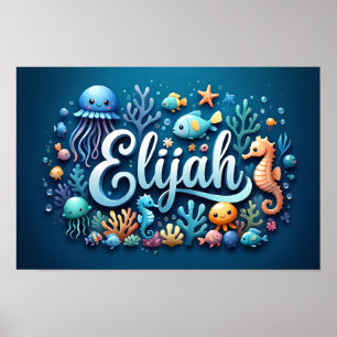 Póster Elijah Ocean Nursery Underwater Sea Animals