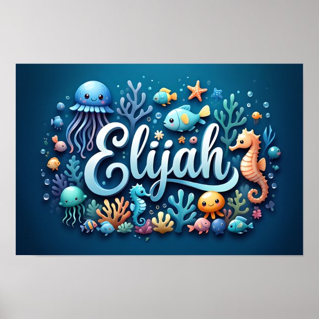 Póster Elijah Ocean Nursery Underwater Sea Animals (Frente)